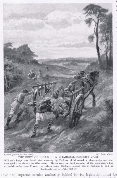 Der Körper von Rufus in einem Kohlenbrennerwagen, 1100 n. Chr., 1920er Jahre von Henry A. Payne